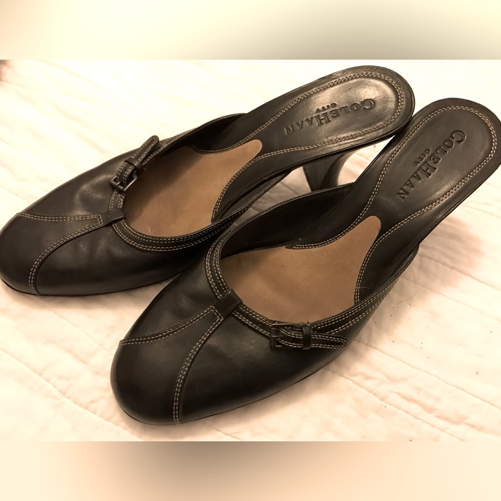 Cole Haan Black Leather Mule Shoes with Heel - Picture 2 of 5